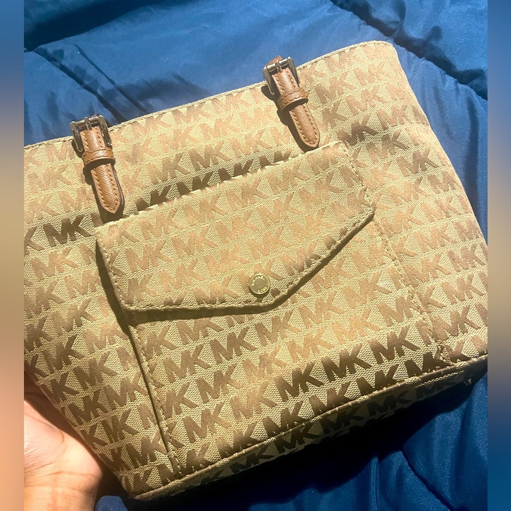 Michael Kors Jet Set Leather Tote Brown And Beige!.